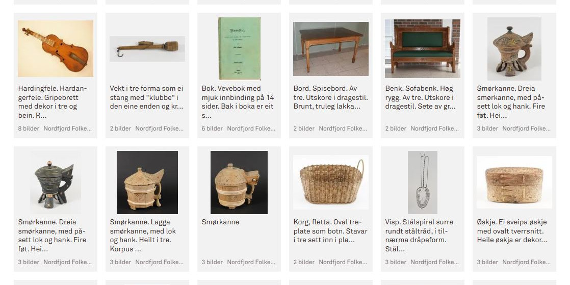 A screen shot of digitaltmuseum, where one can see some of the museum objekts that we can see in the exebition.
