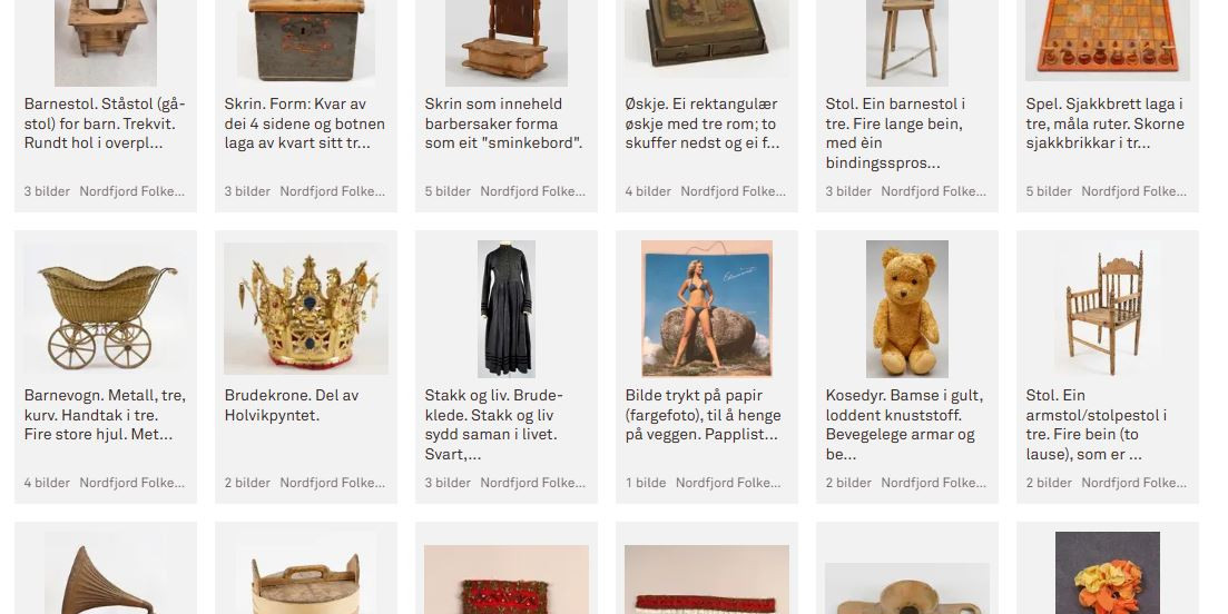 A screen shot of digitaltmuseum, where one can see some of the museum objekts that we can see in the exebition.