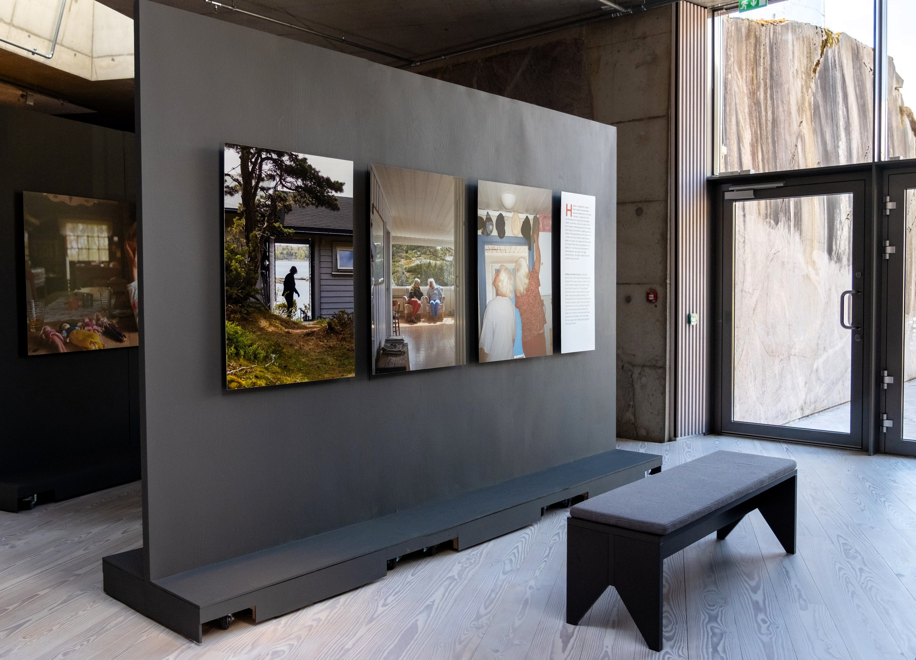Photos on a wall.