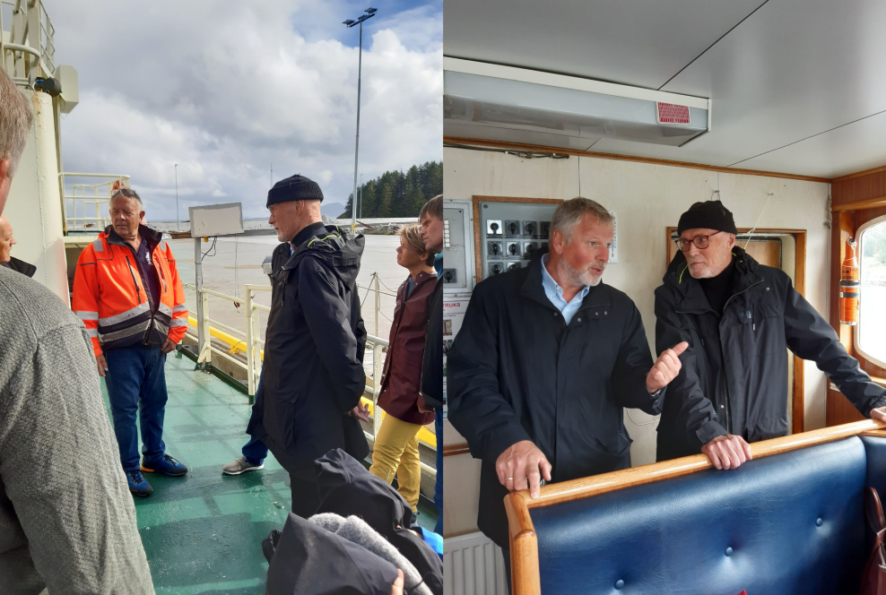 To bilete frå båten Haugefiske som syner passasjerar ombord på båten.